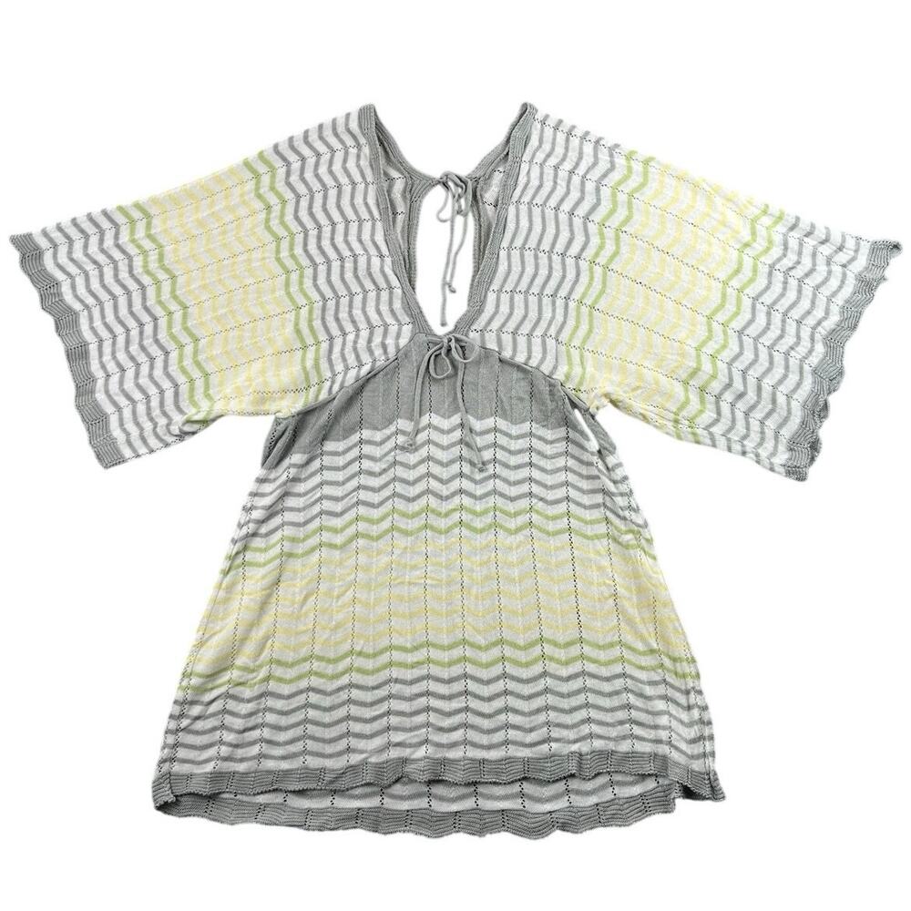 Energie Y2K Chevron Knit Beach Cover Up Kaftan Tunic Batwing Sleeve XL